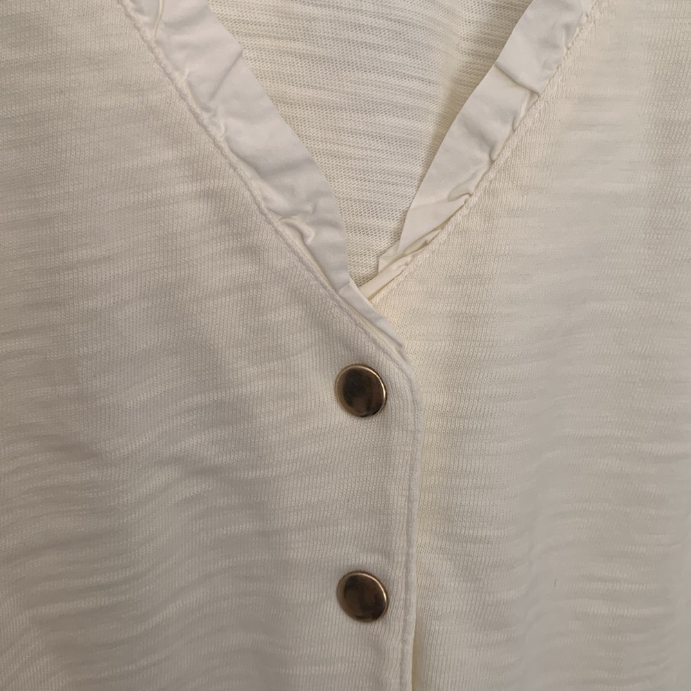 Nation LTD Ivory Gold Edwardian Snap Front Ruffle V-Neck Top Size L | - Picture 7 of 16